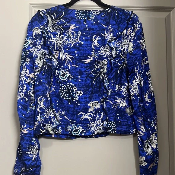 Jaase Boho Floral Cropped Blue Zipper Jacket EUC - Picture 8 of 10